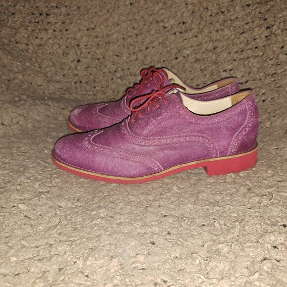COLE HAAN-Alisa Wingtip Suede Oxford-Purple Suede/Pink Soles-Sz 8B-Excellent - Picture 2 of 8